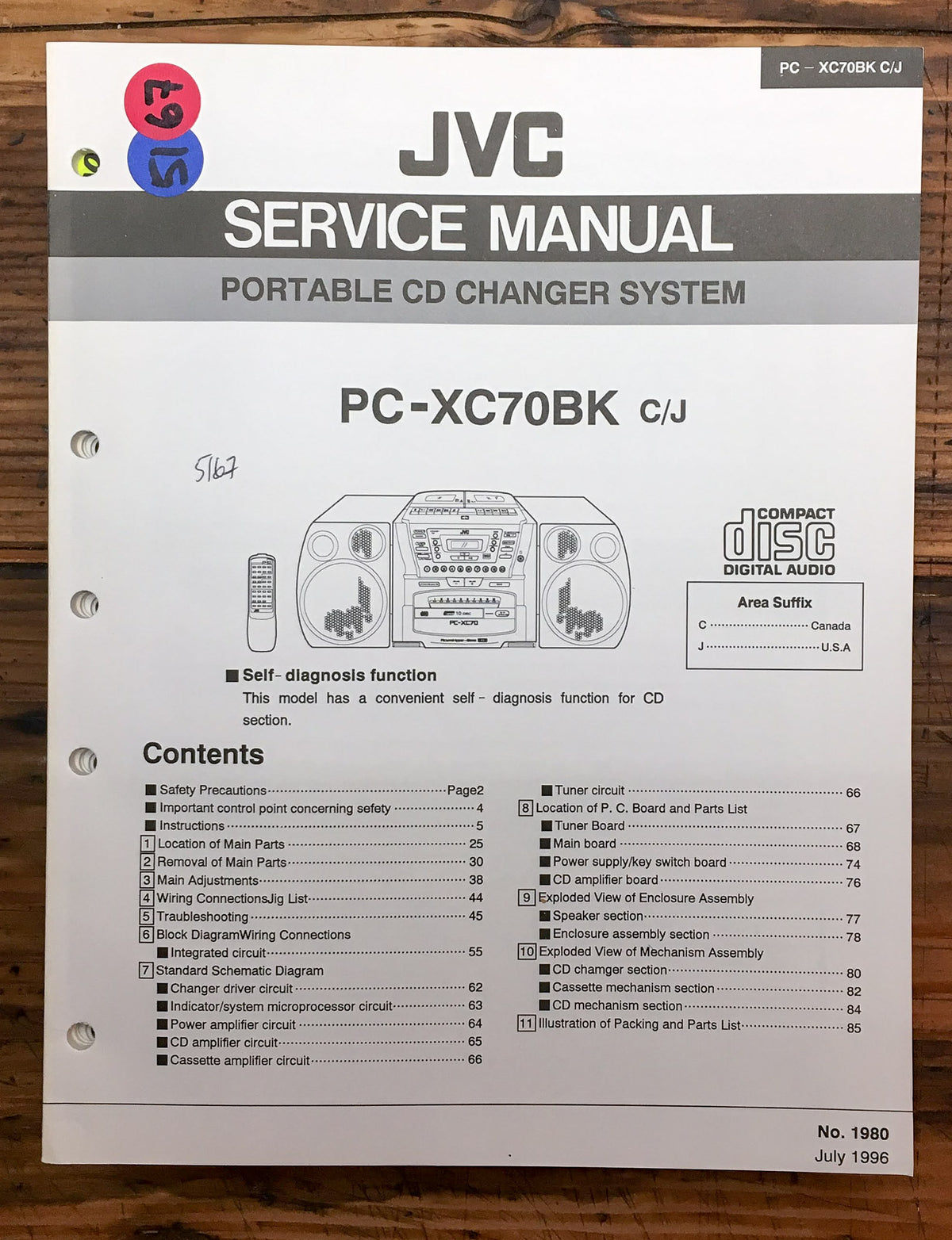 JVC PC-XC70 BK Stereo Service Manual *Original*