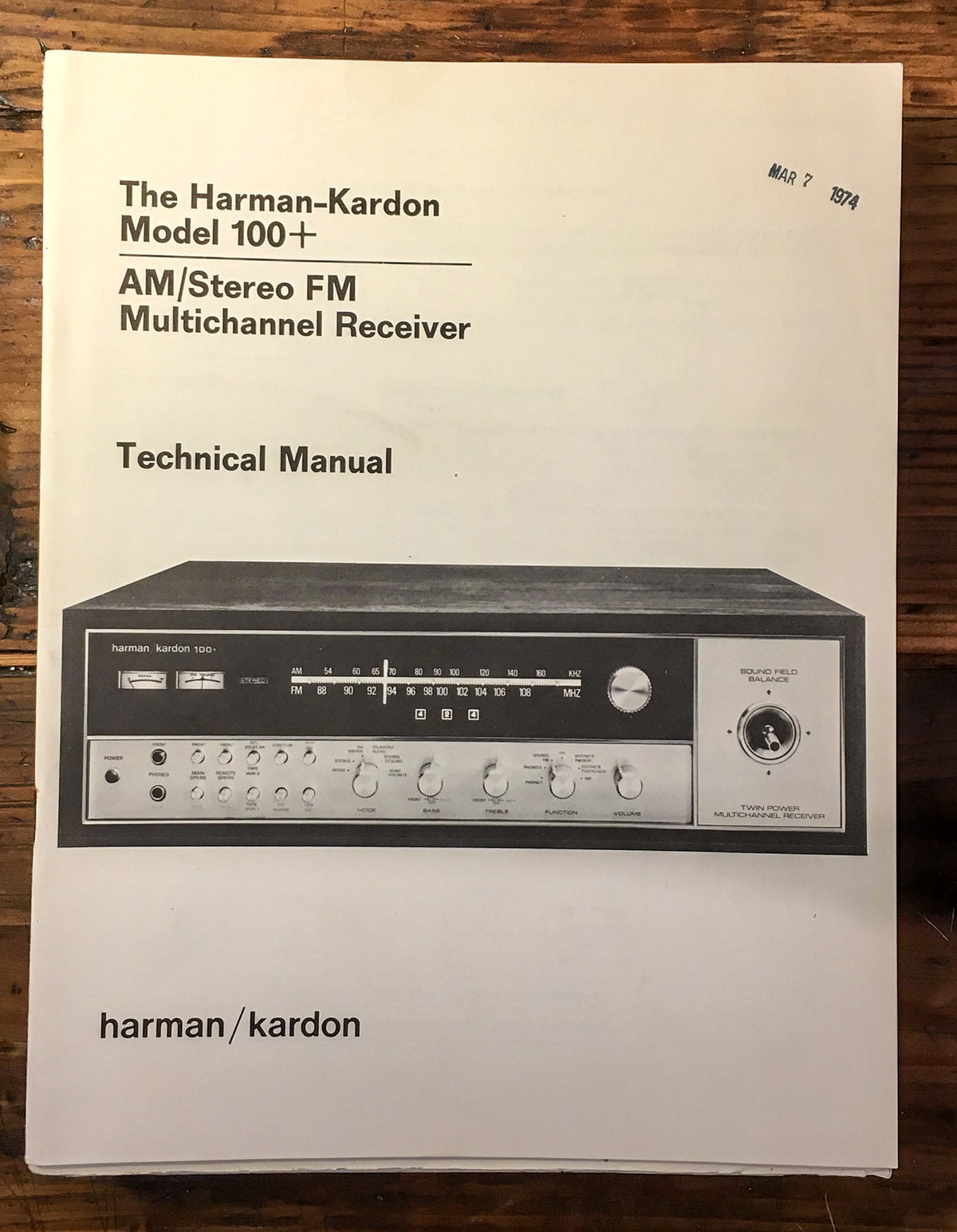 Harman Kardon HK Model 100+ 100 Plus Service Manual *Original*