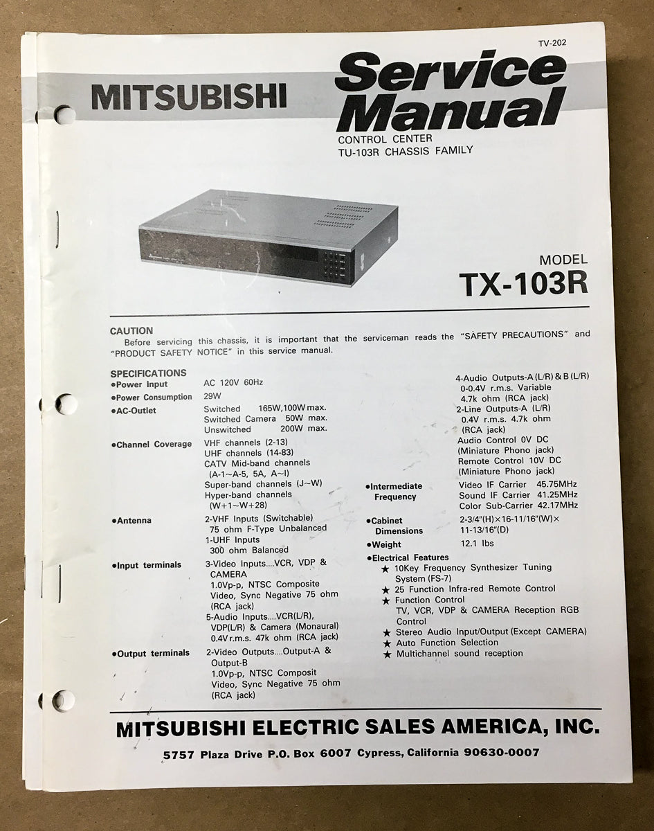 Mitsubishi TX-103R Tuner Service Manual *Original* #1