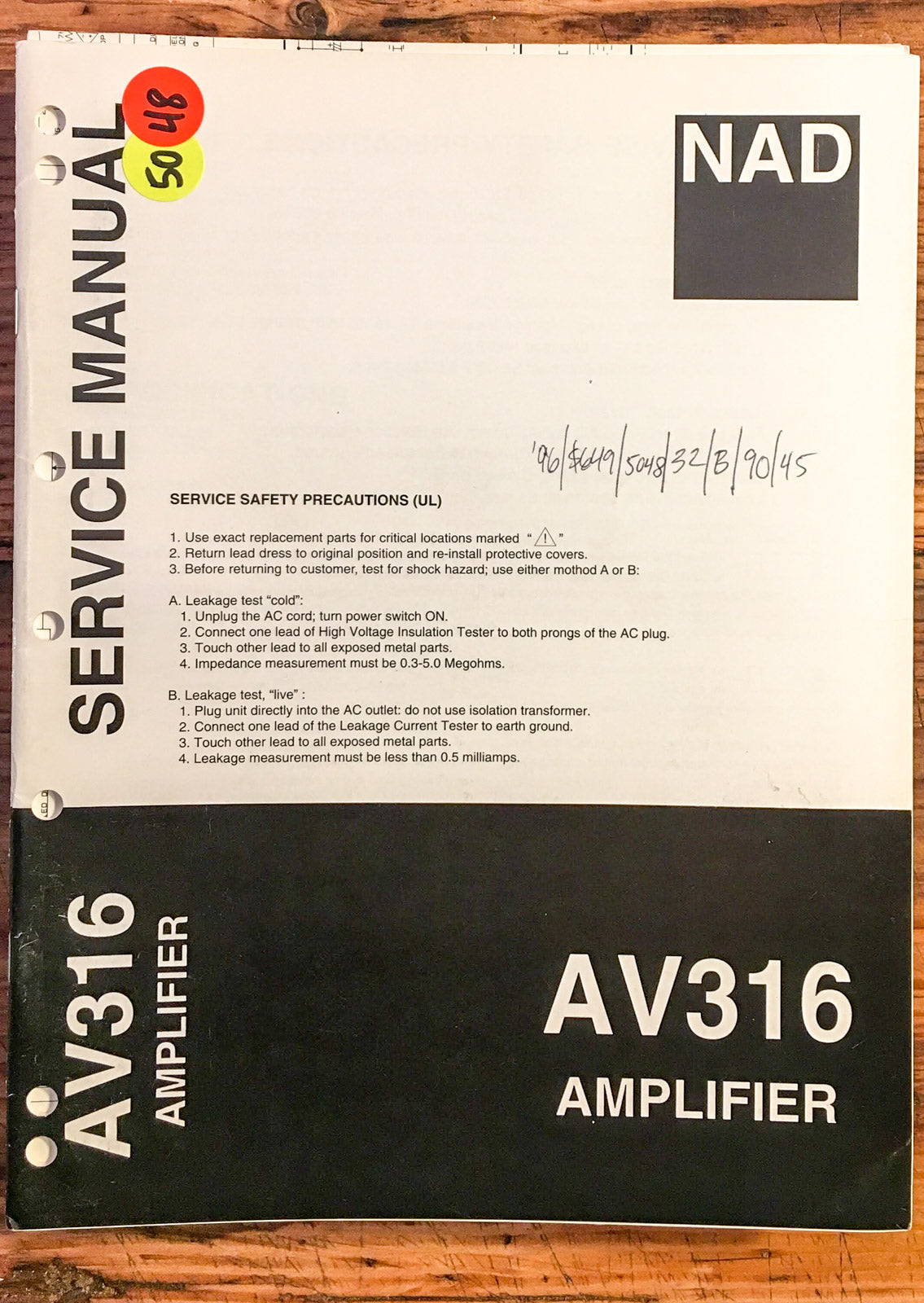 NAD AV316 AV 316 Amplifier Service Manual *Original*