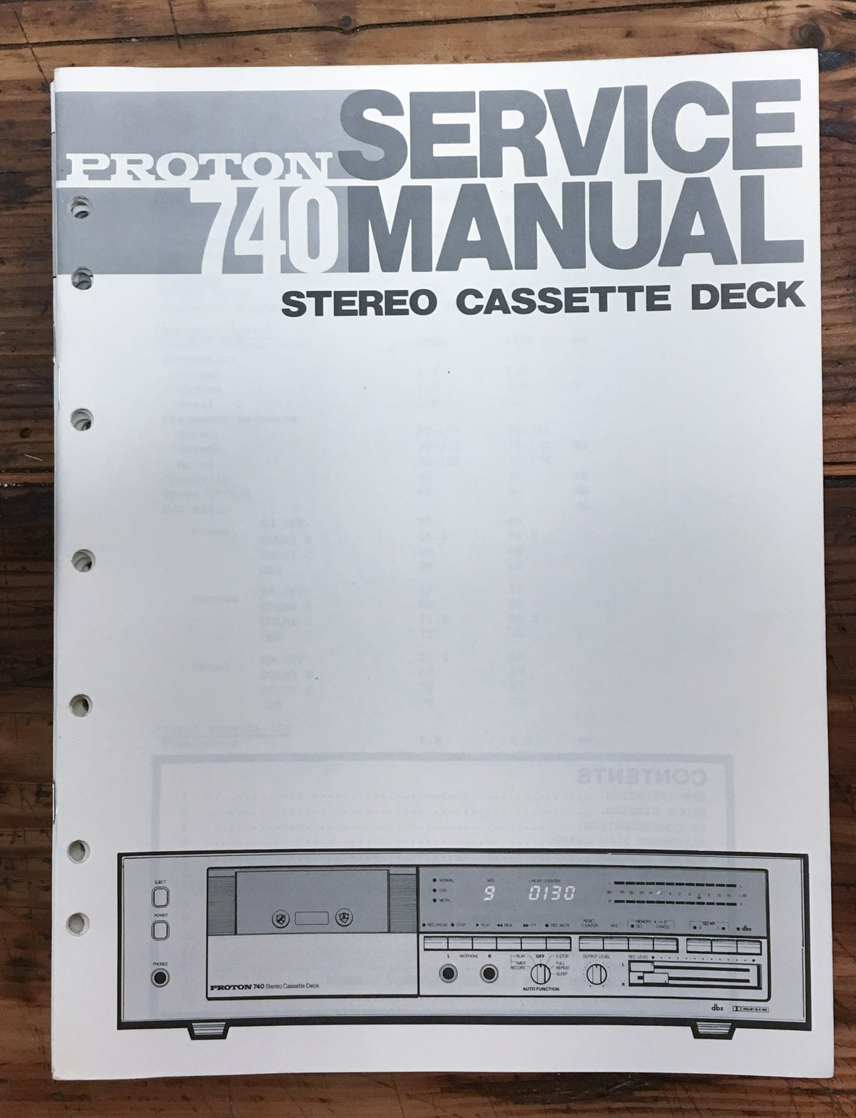 Proton Model 740 Cassette Service Manual *Original*