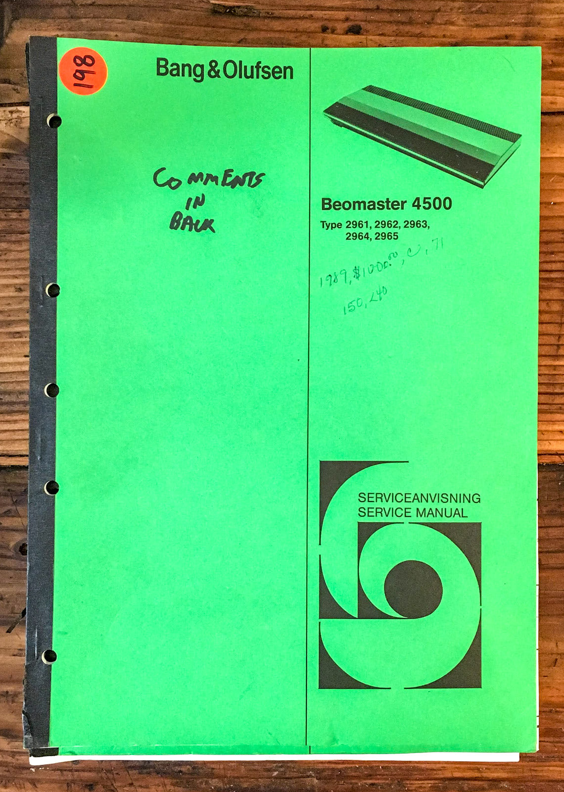 Bang & Olufsen B&O Beomaster 4500 Service Manual *Original*