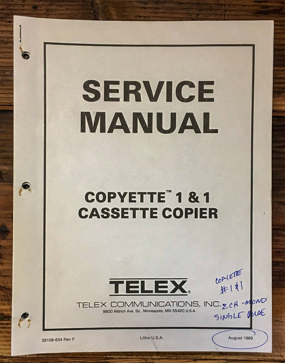 Telex Copyette 1 & 1 Cassette Copier Service Manual *Original* #2