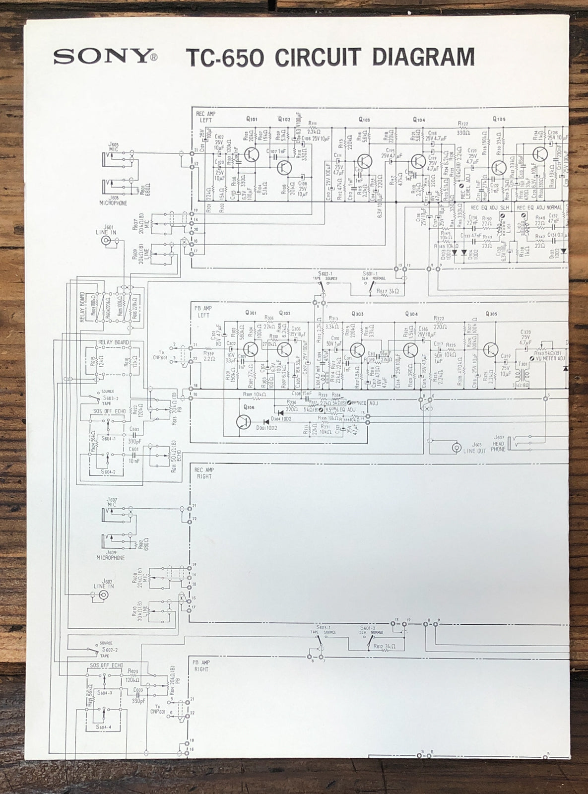 Sony TC-650 Reel to Reel Large Fold Out Schematic *Original*