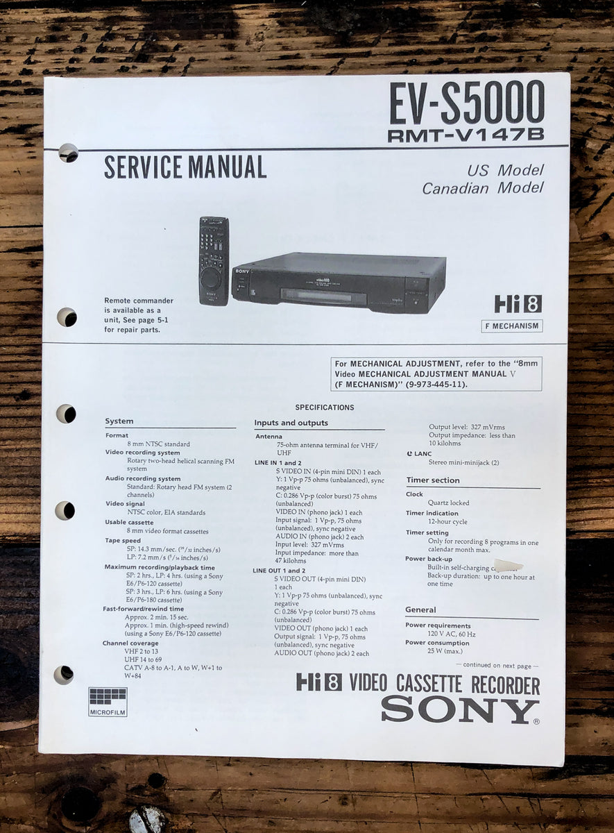 Hi8 VCR Service Manual *Original* Vintage Audio Store Vintage Service Manuals, Stereo
