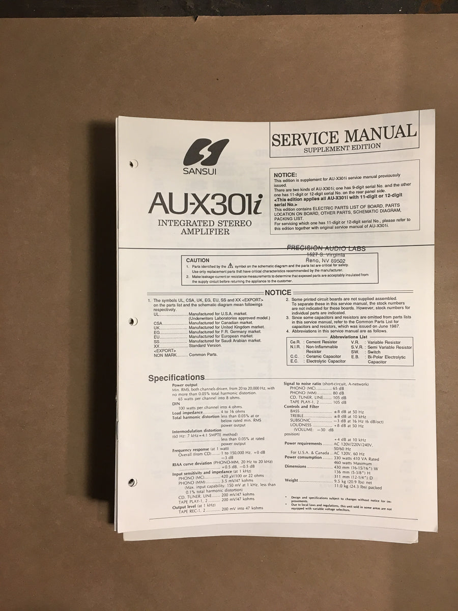 Sansui AU-X301i AU-X301 i Amplifier Service Manual *Original*