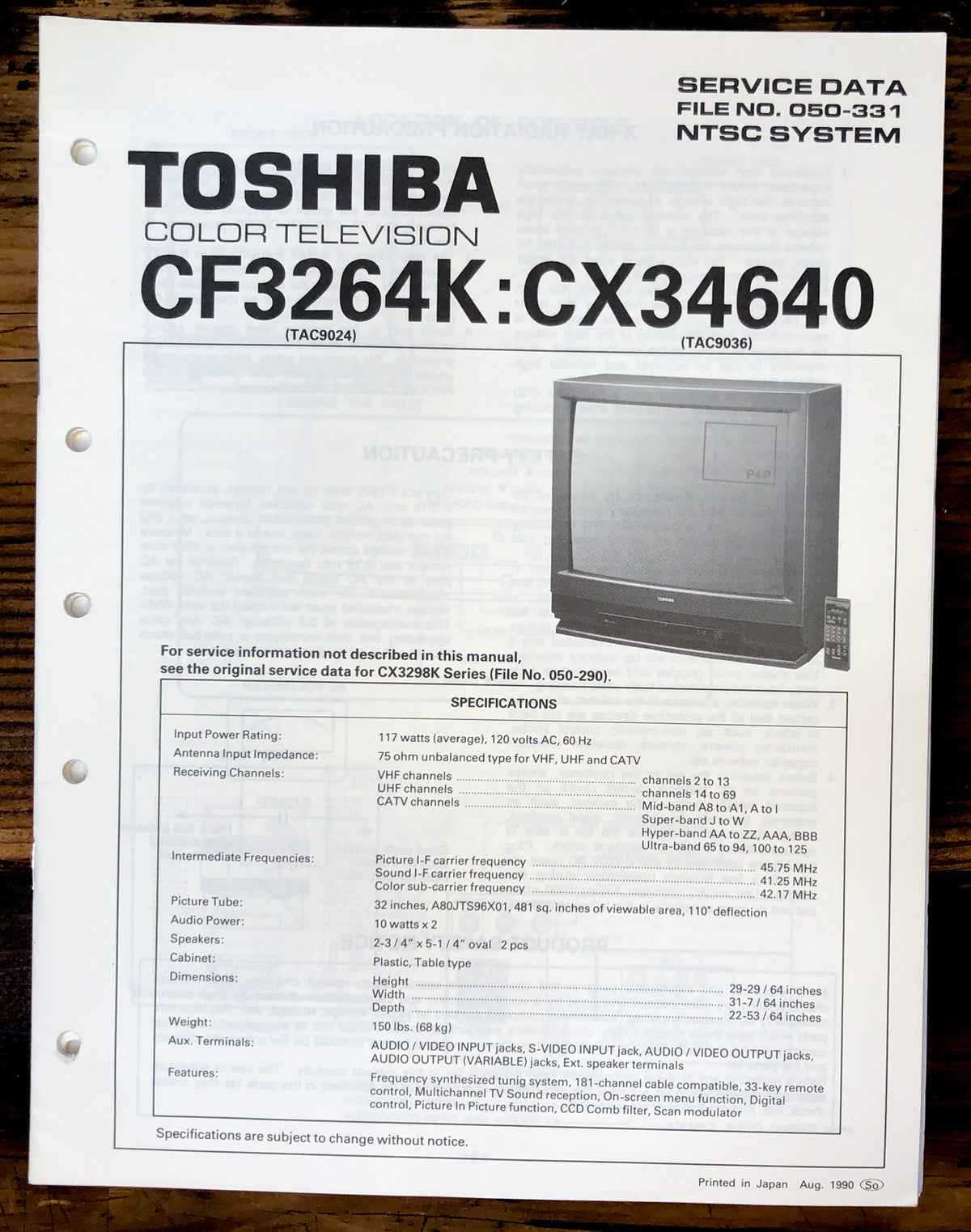 Toshiba CF3264K CX34640 Service Manual *Original*