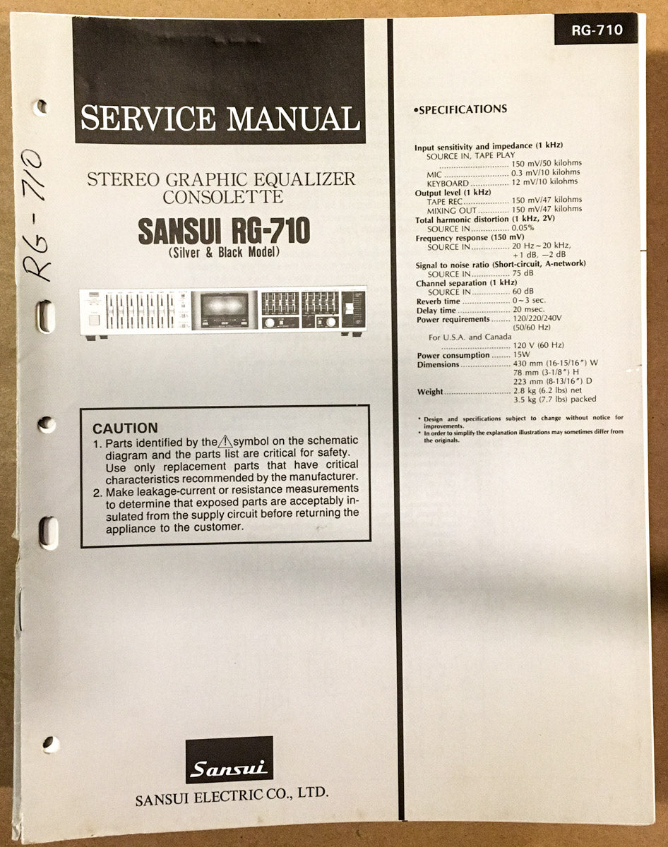 Sansui SE-710 Equalizer Service Manual *Original*