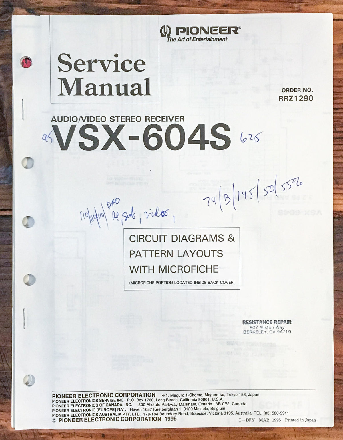 Pioneer VSX-604S Receiver Service Manual *Original*