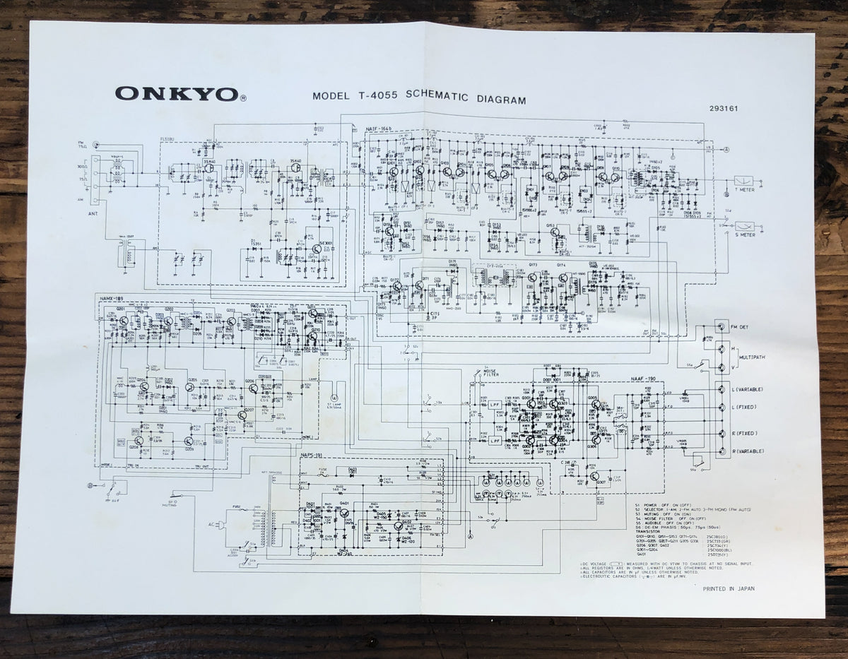 Onkyo T-4055 Tuner Fold Out Schematic *Original*