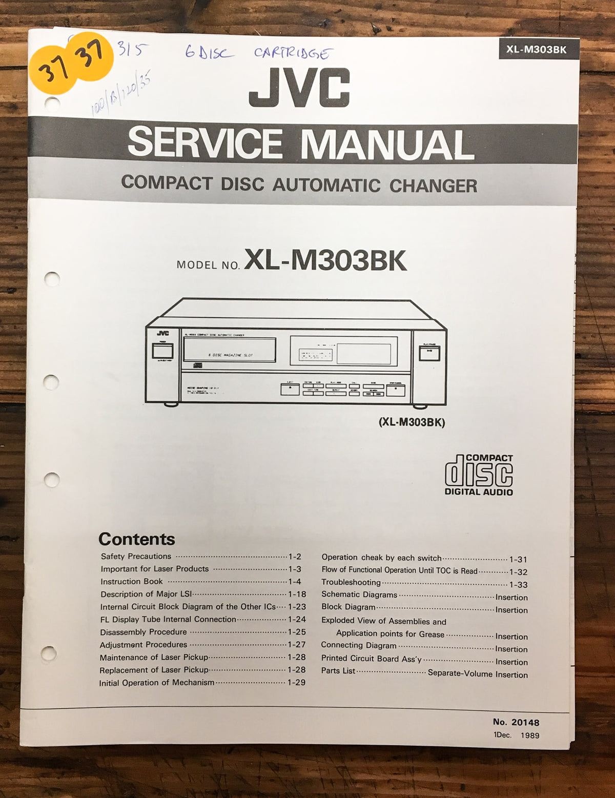 JVC XL-M303 BK CD Player Service Manual *Original*
