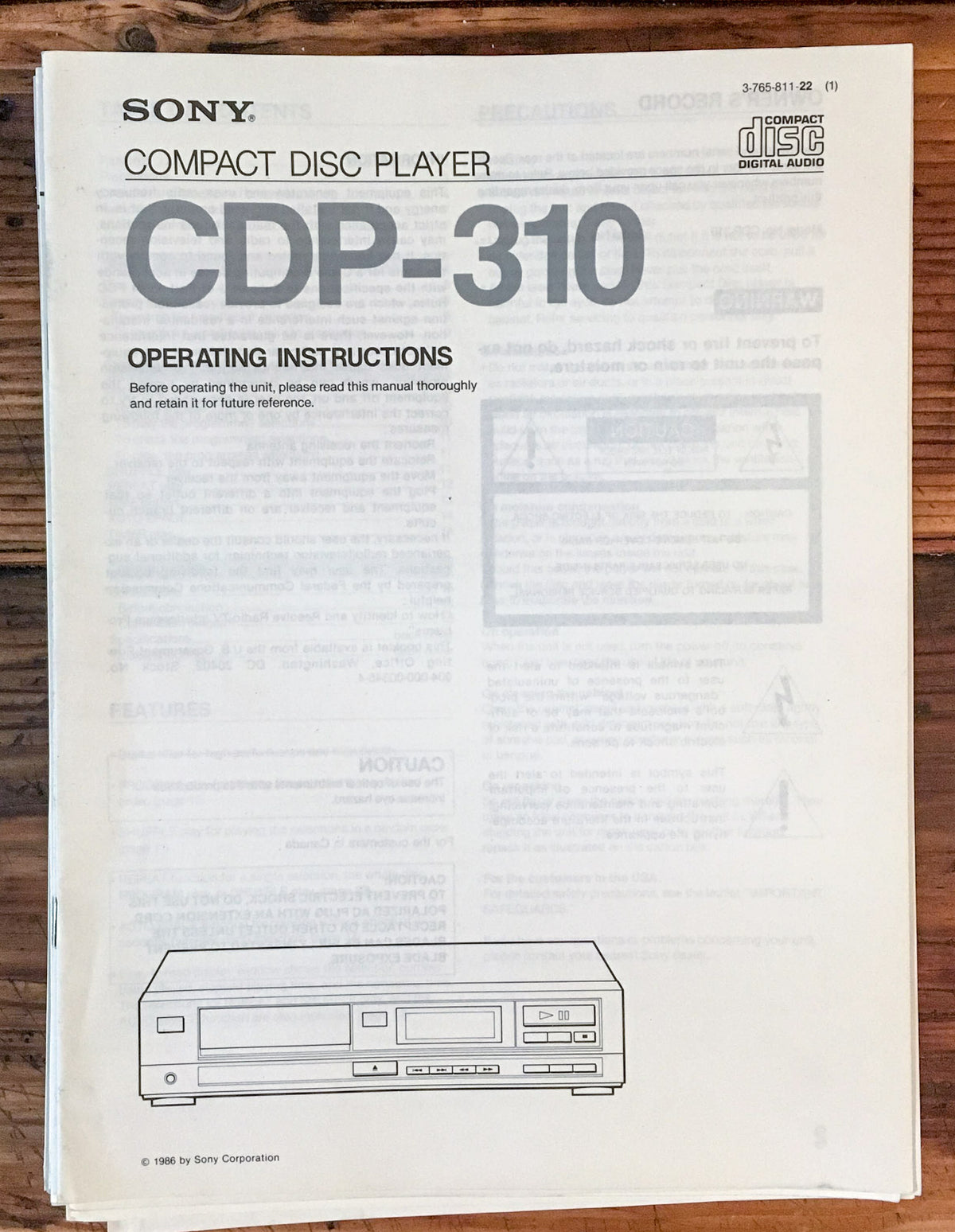 Sony CDP-310 CD Player Owners / Instruction Manual *Original*