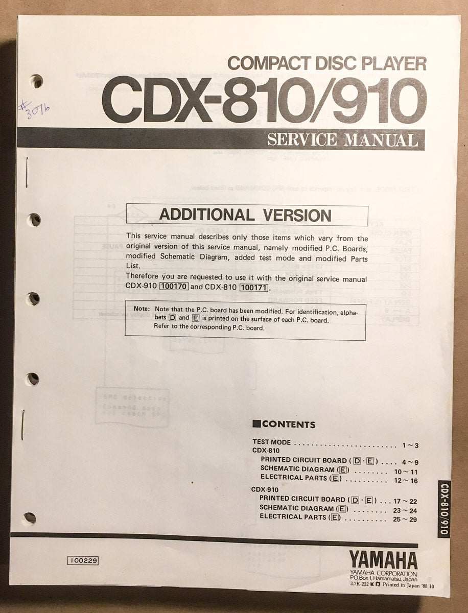 Yamaha CDX-810 CDX-910 CD Player Service Manual *Original*