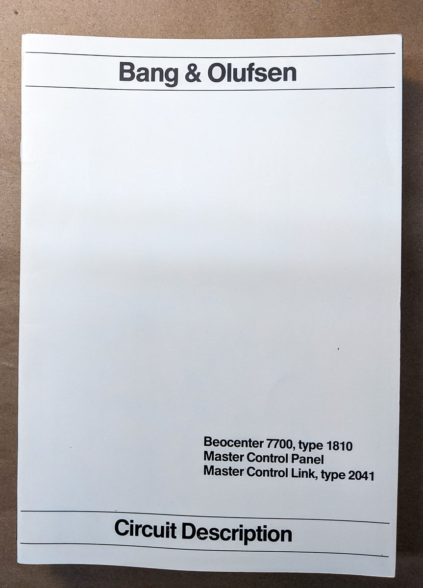 Bang Olufsen B&O Beocenter 7700 Receiver Circuit Description Manual *Original*