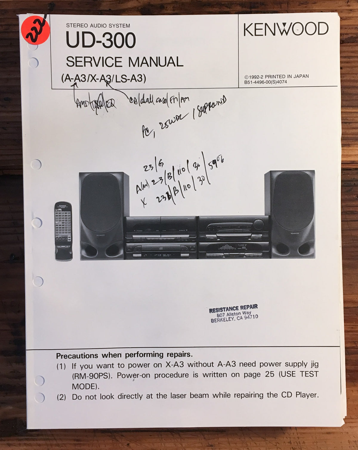 Kenwood UD-300 Stereo System Service Manual *Original*