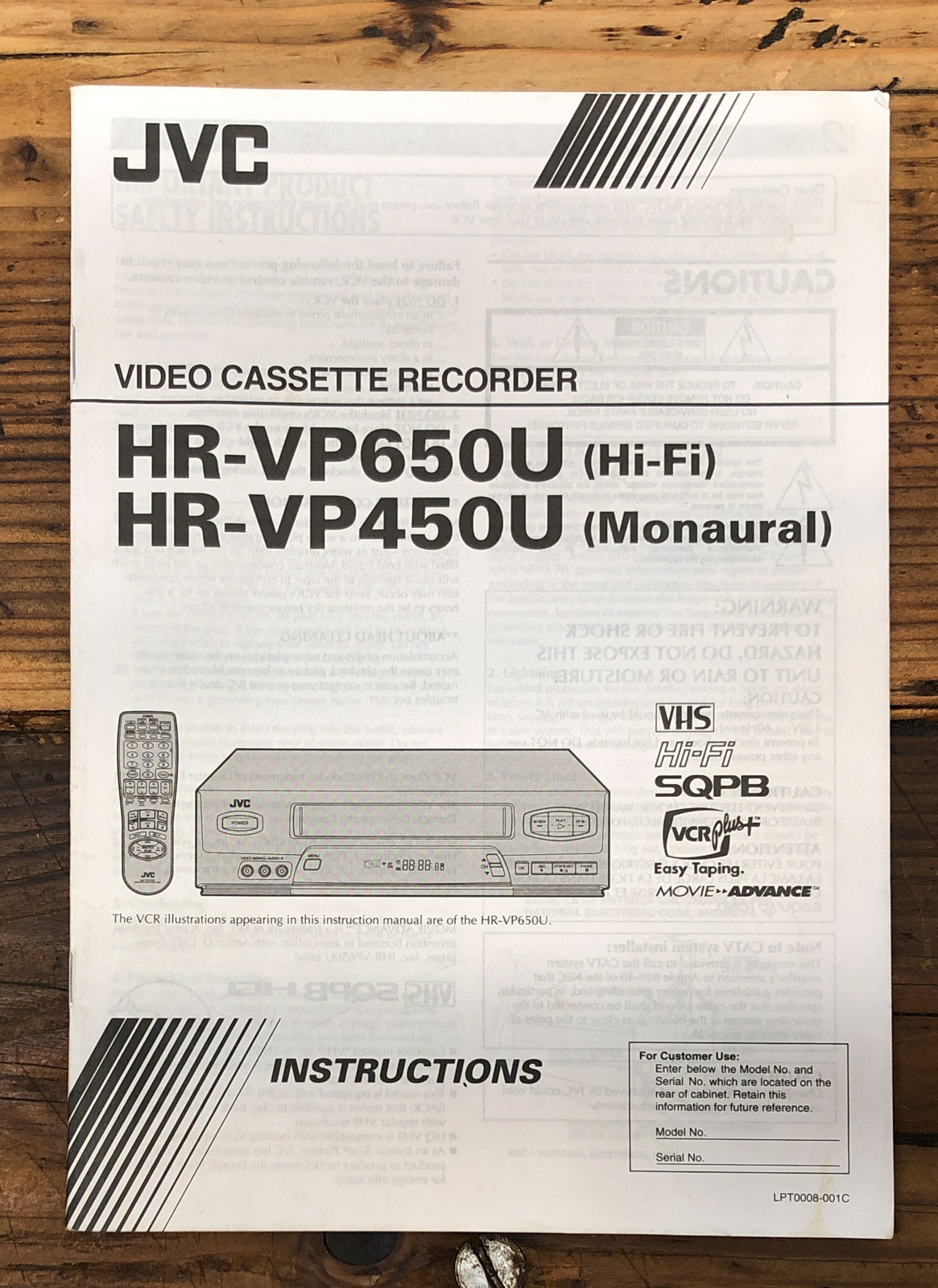 JVC HR-VP650U HR-VP450U VCR Owner / User Manual *Original*