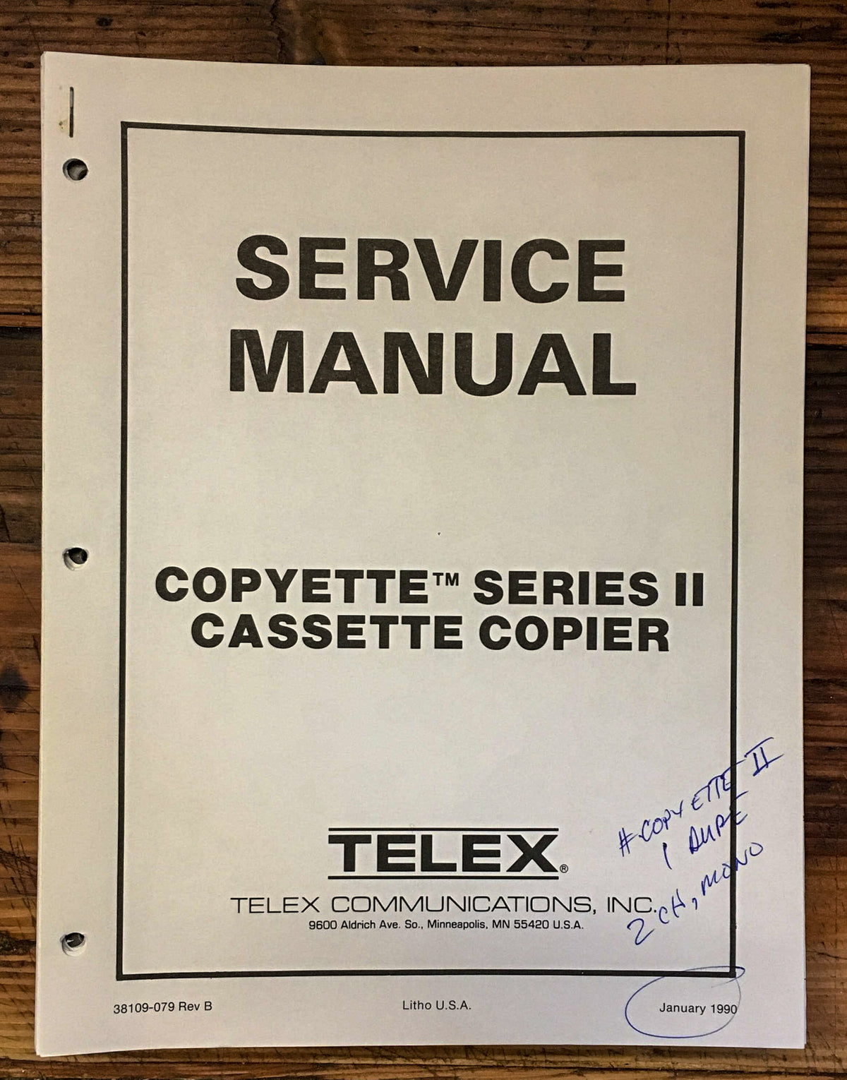 Telex Copyette Series II Cassette Copier Service Manual *Original*
