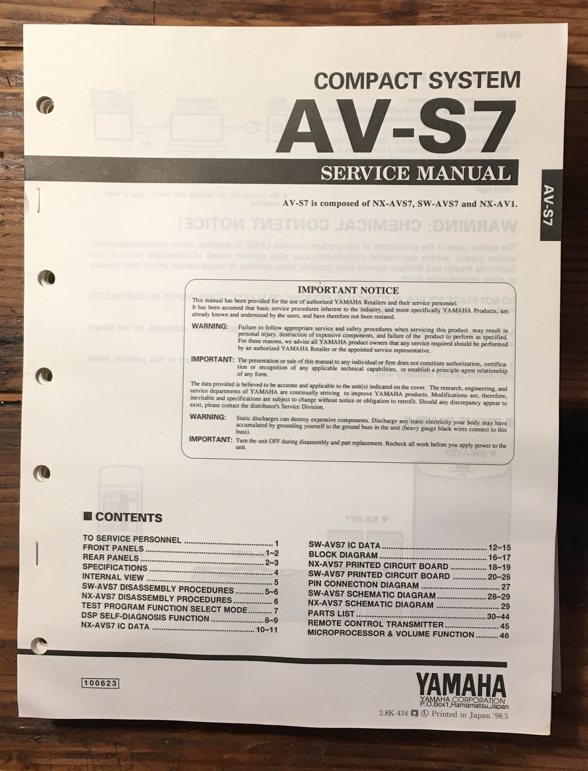 Yamaha AV-S7 Stereo Service Manual *Original*