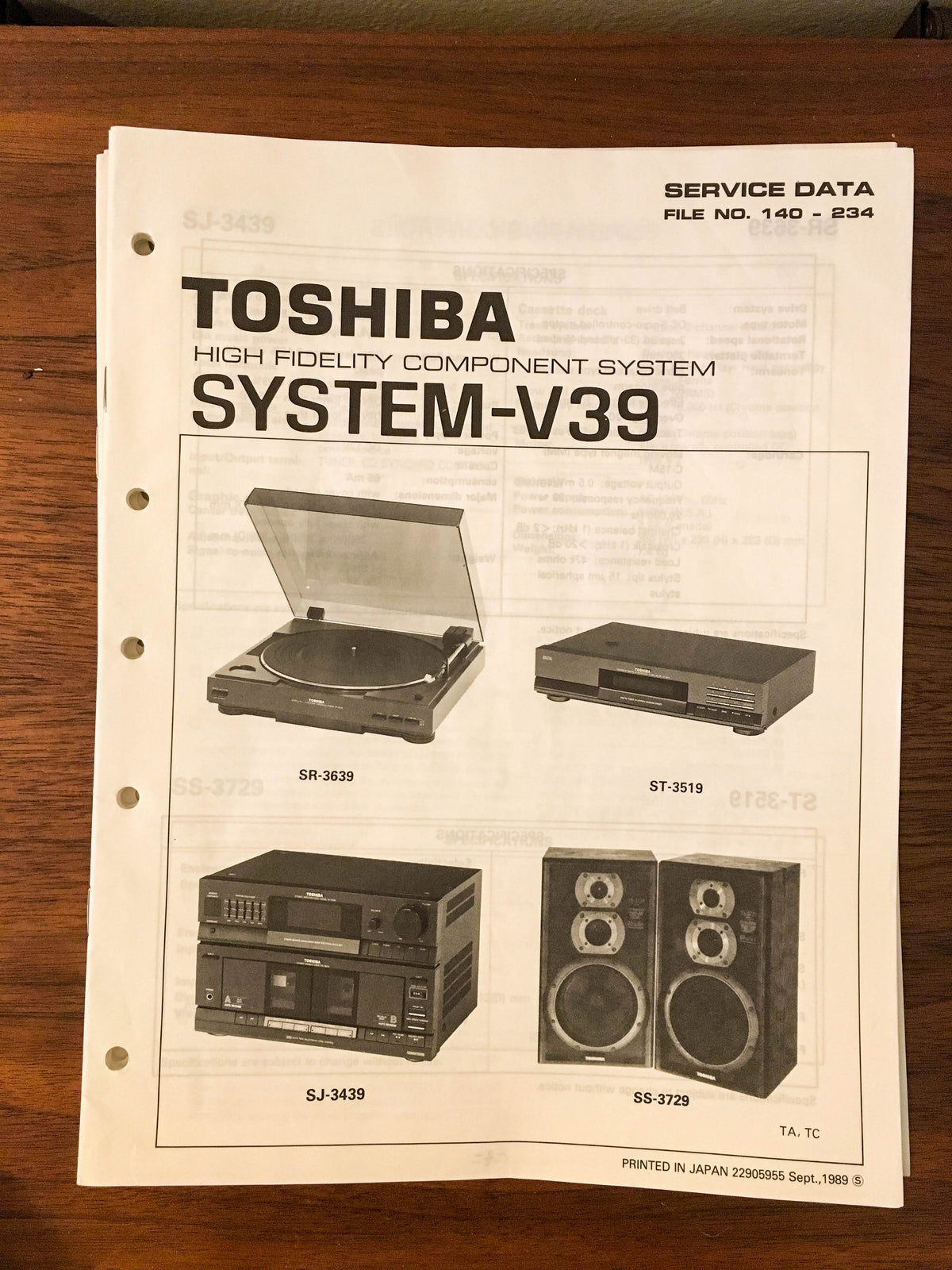 Toshiba SYSTEM V39 STEREO Service Manual *Original* #1