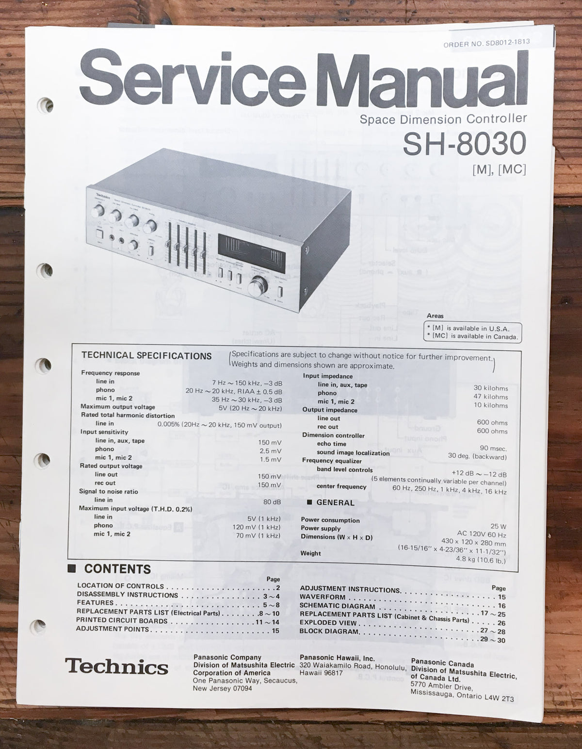 Technics SH-8030 Space Dimension Controller Service Manual *Original*