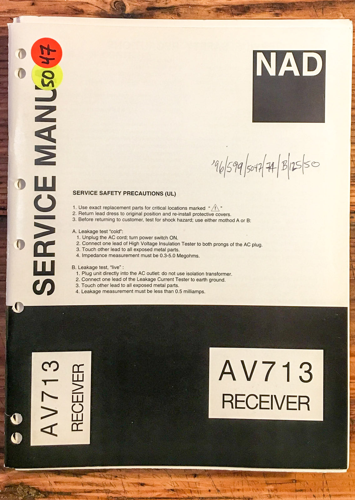 NAD AV713AV 713 Receiver Service Manual *Original*