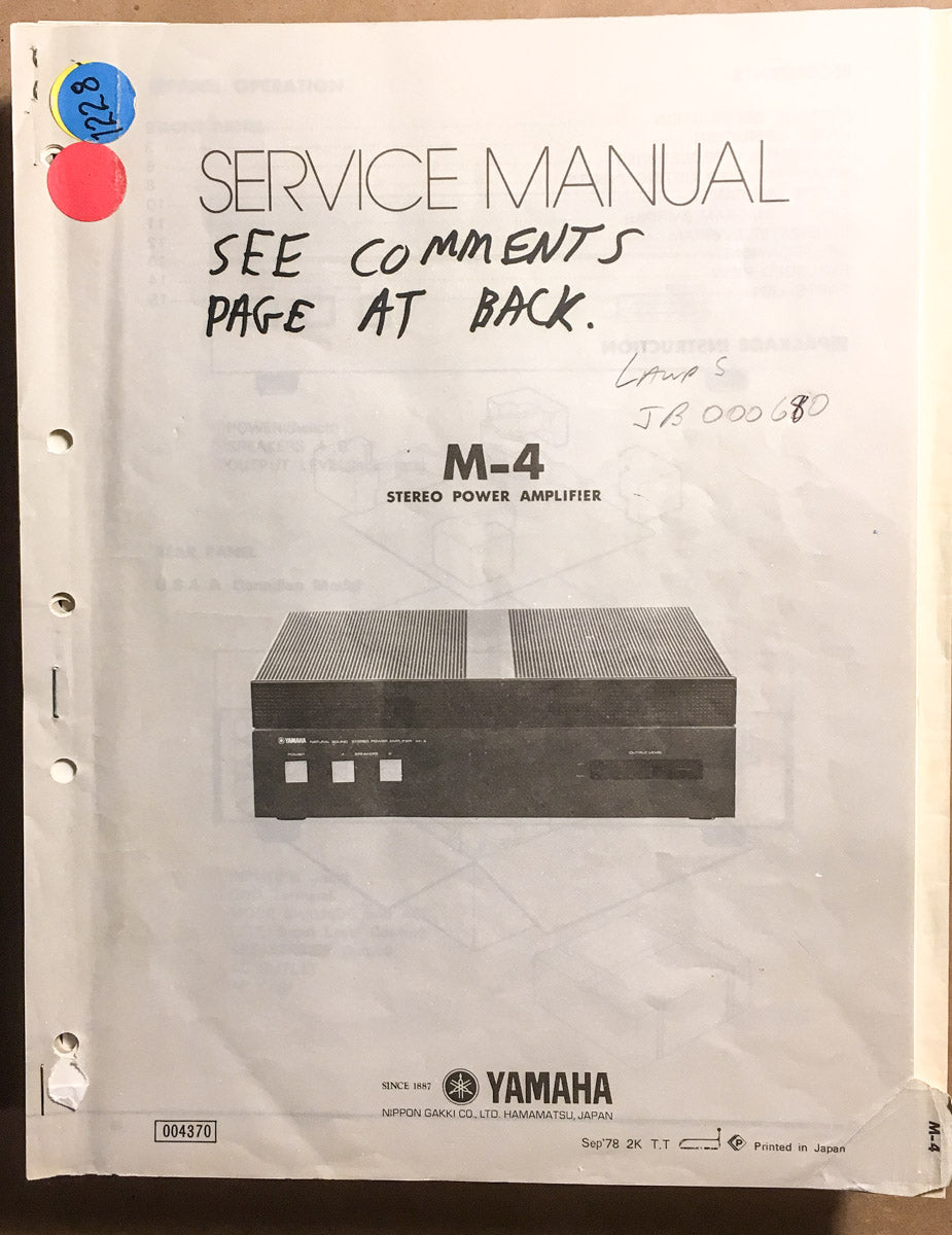 Yamaha M-4 Amplifier Service Manual *Original* #1