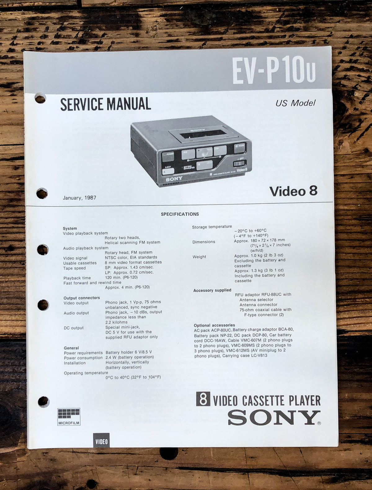 Sony EV-P10U EV-P10 U Video 8 VCR Service Manual *Original*