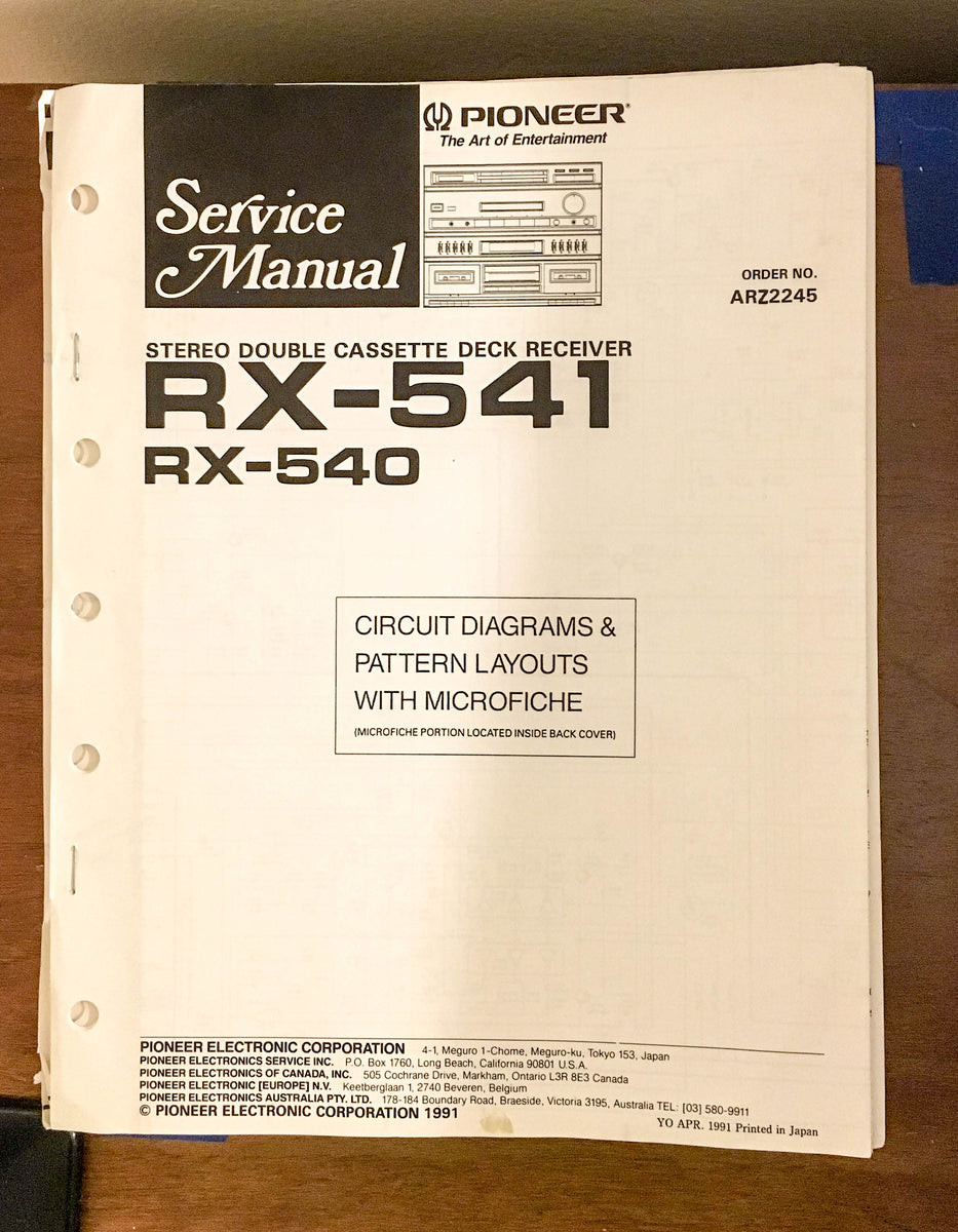 Pioneer RX-541 RX-540 Cassette Receiver Service Manual *Original