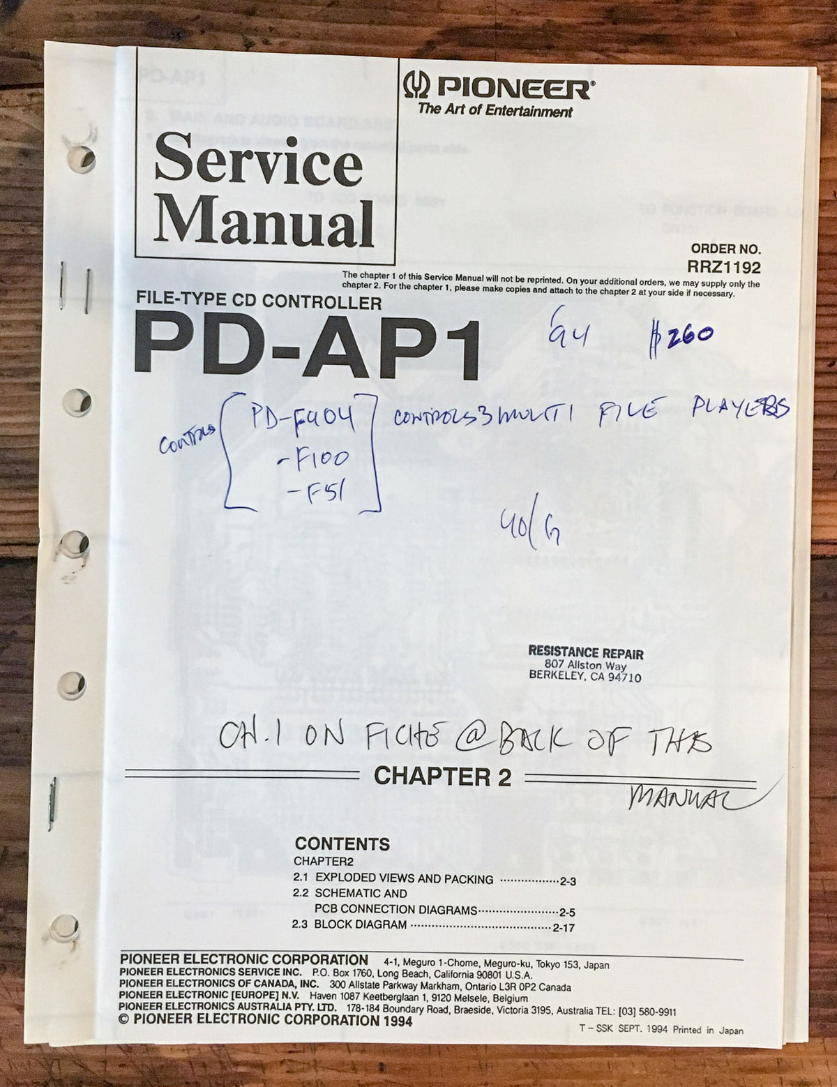 Pioneer PD-AP1 CD Controller Service Manual *Original*