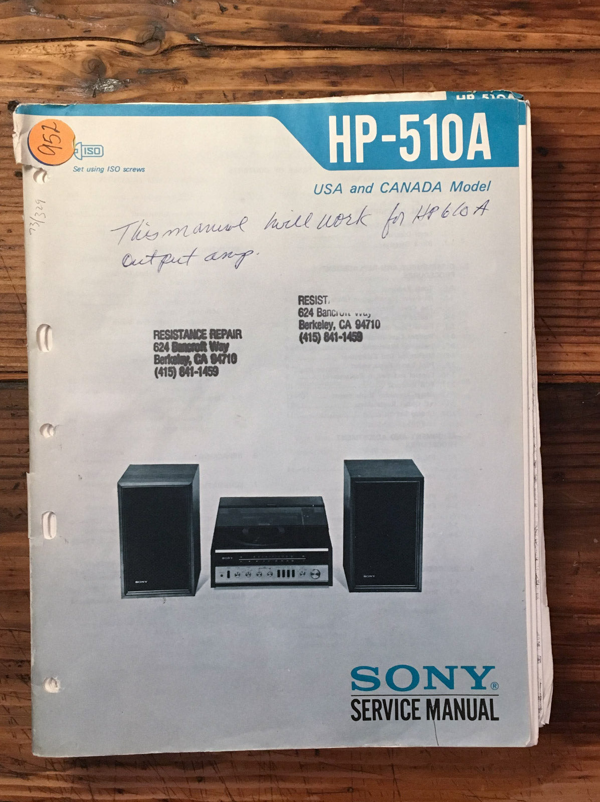 Sony HP-510A Stereo Service Manual *Original*