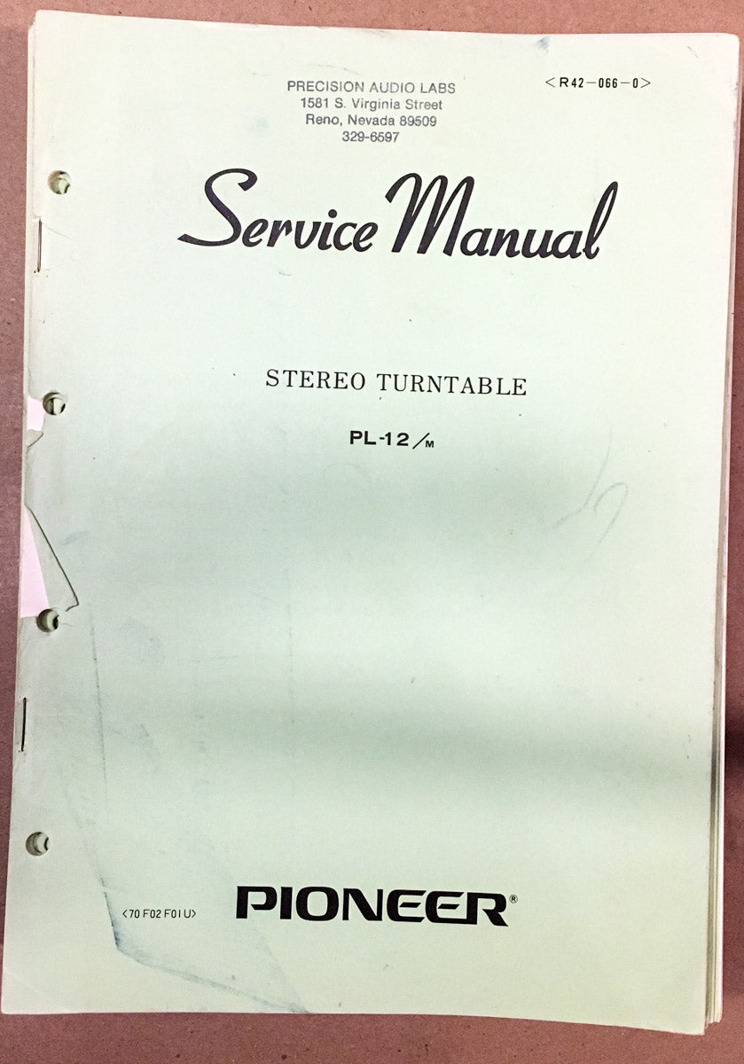 Pioneer PL-12 Turntable / Record Player Service Manual *Original*