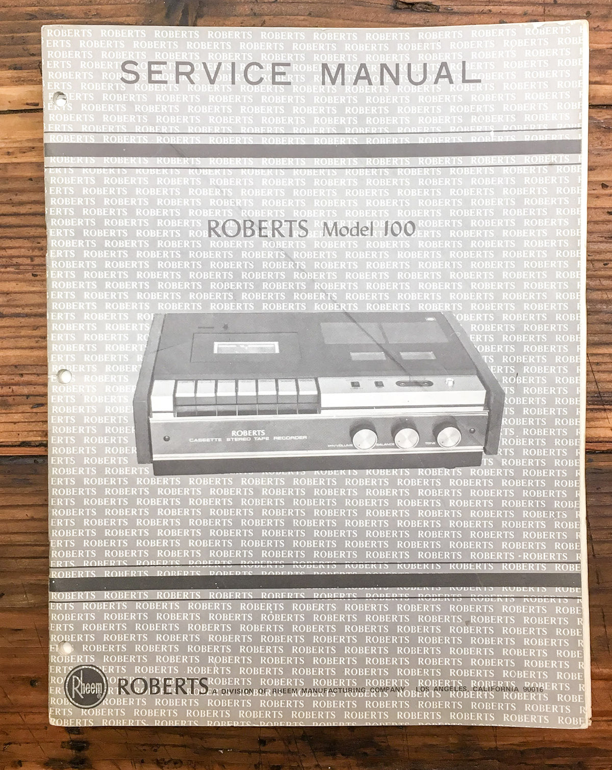 Roberts Model 100 Tape Recorder Service Manual *Original*
