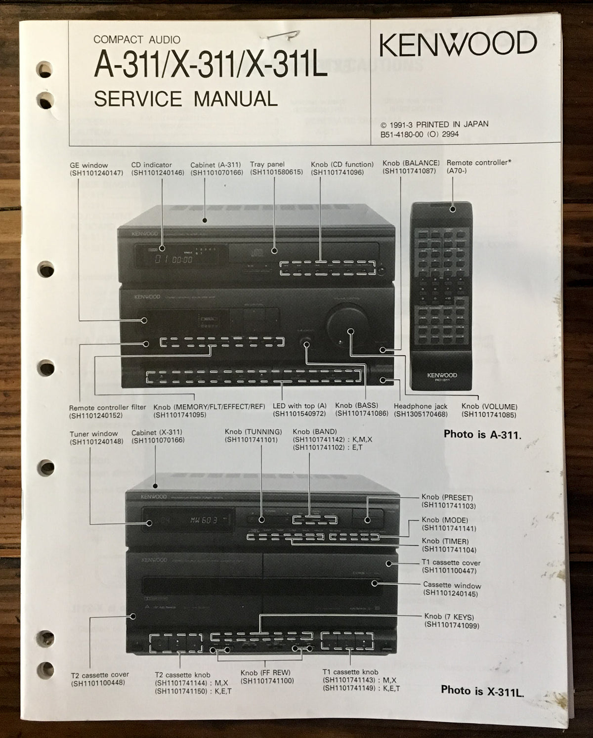 Kenwood A-311 X-311 X-311L Stereo Service Manual *Original*