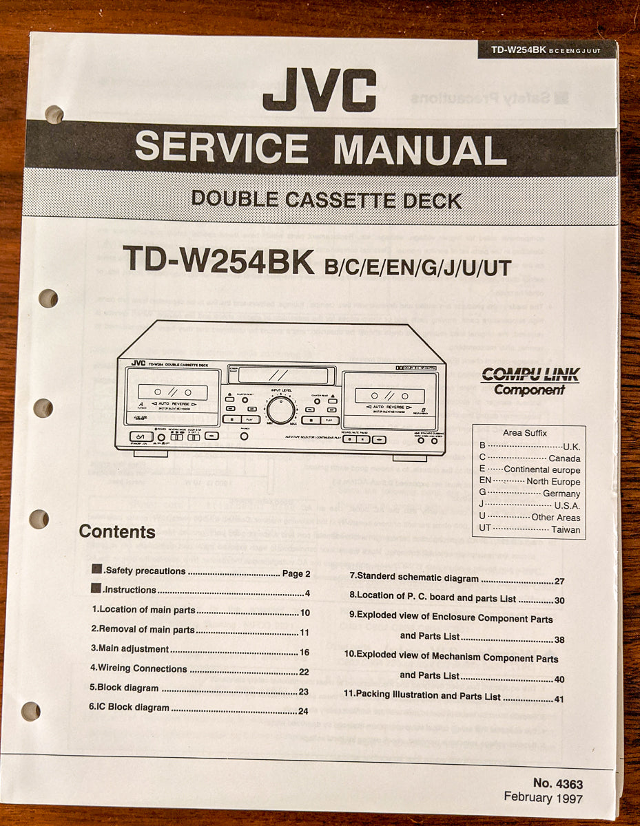 JVC TD-W254 BK Cassette Deck Service Manual *Original*
