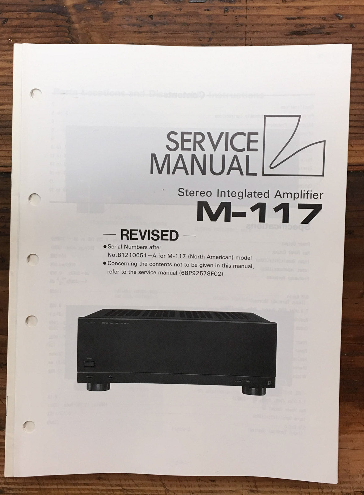 Luxman M-117 Revised Amplifier Service Manual *Original*