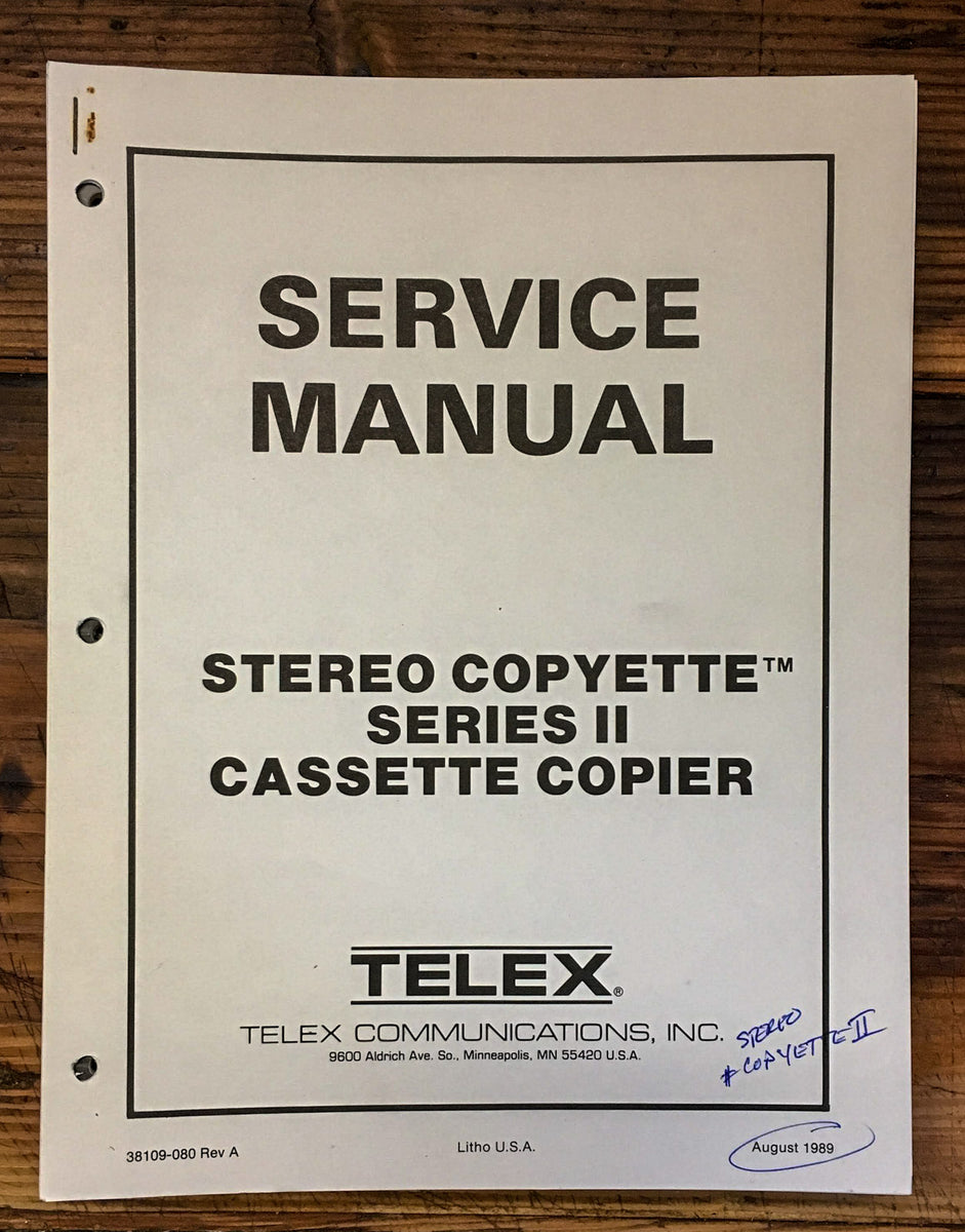 Telex Copyette StereoSeries II Cassette Copier Service Manual *Origina