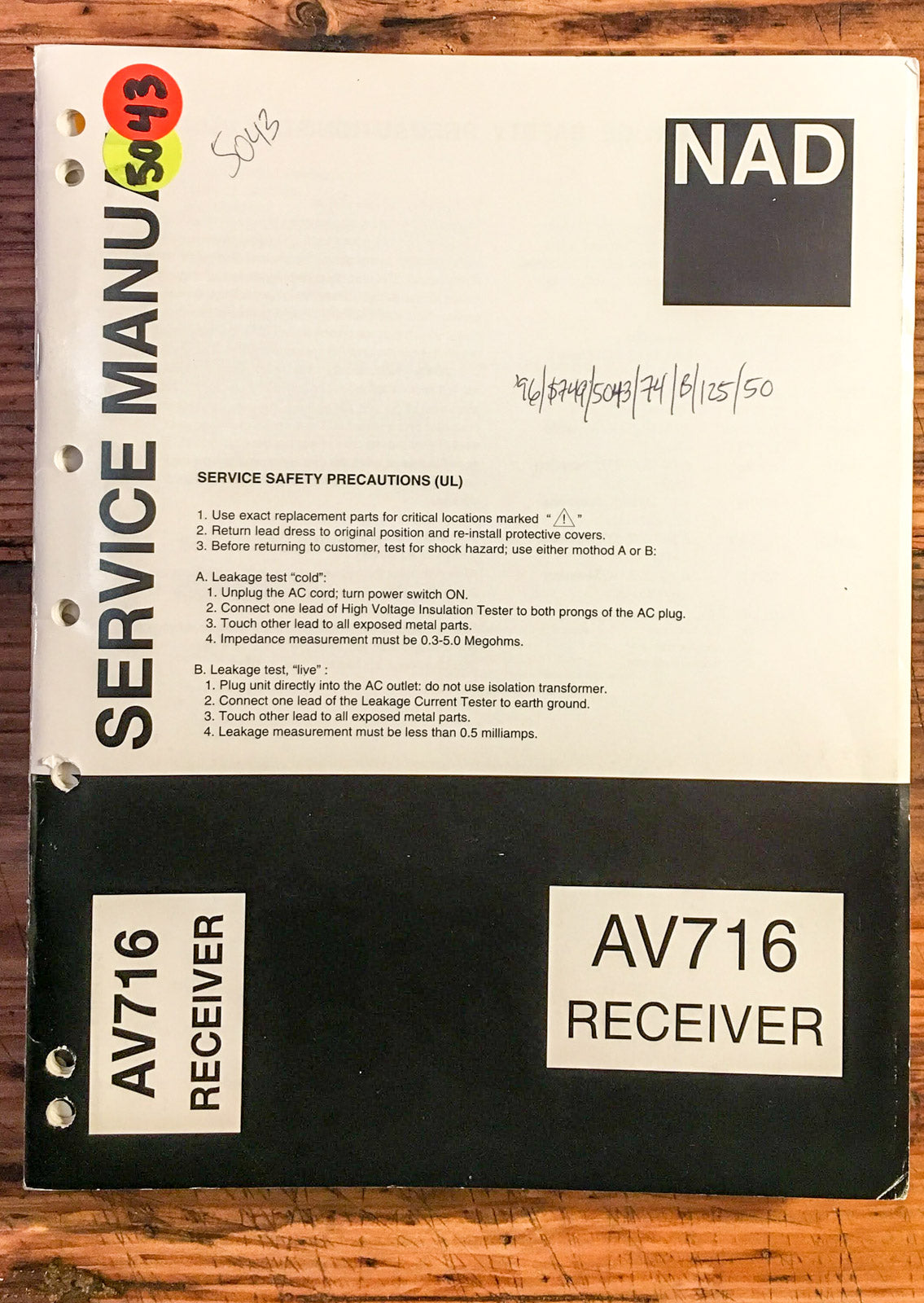 NAD AV716AV 716 Receiver Service Manual *Original*