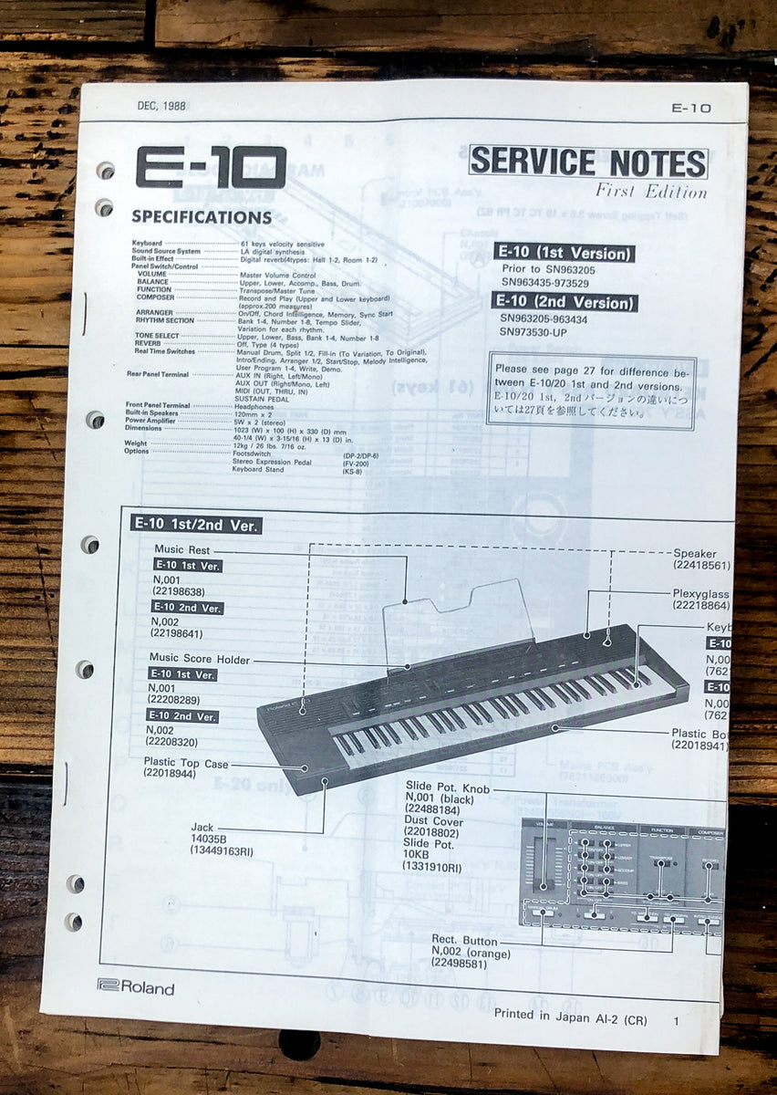 Keyboard / Synthesizer Service Manual *Original* Vintage Audio Store