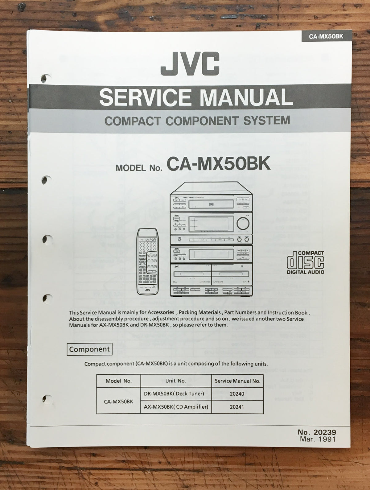JVC CA-MX50 Stereo Service Manual *Original*