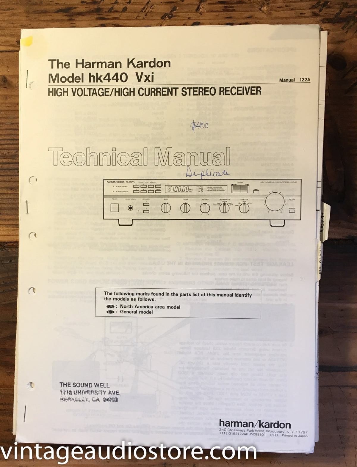 Harman Kardon HK440 VXi Service Manual *Original*