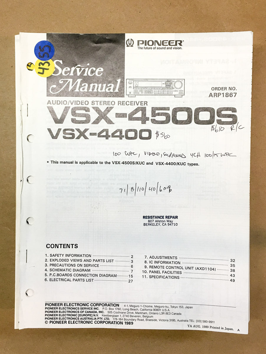 Pioneer VSX-4500S VSX-4400 Service Manual *Original*