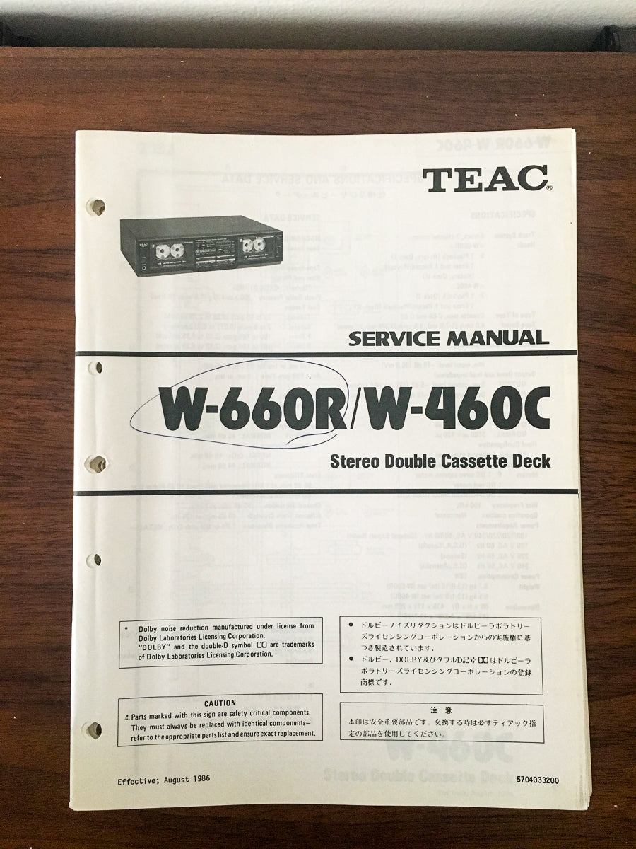 Teac W-660R W-460C Cassette Service Manual *Original*