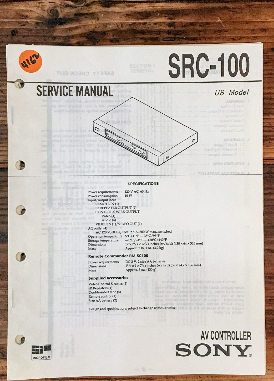 Sony SRC-100 AV Controller Service Manual *Original*