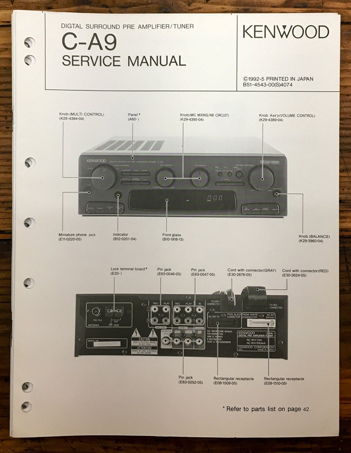 Kenwood C-A9 Stereo Service Manual *Original*