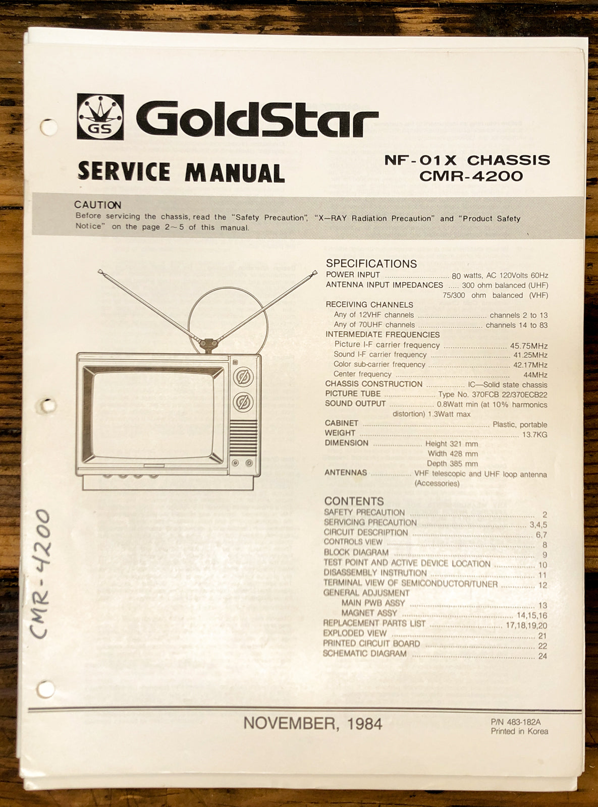 Goldstar CMR-4200 TV Service Manual *Original*