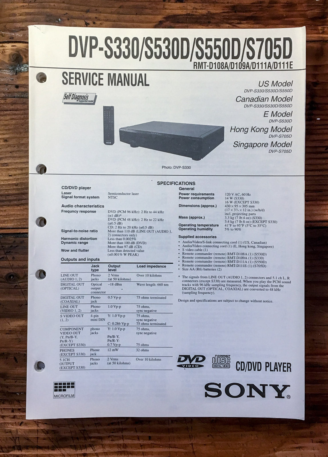 Sony DVP-S330 -S530D -S550D -S705D Service Manual *Original*