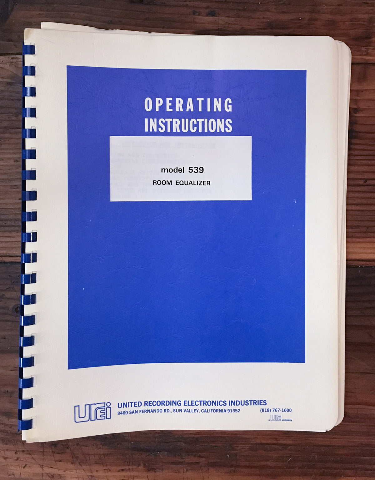 Urei Model 539 Room Equalizer Owner Instruction Manual *Original* #2
