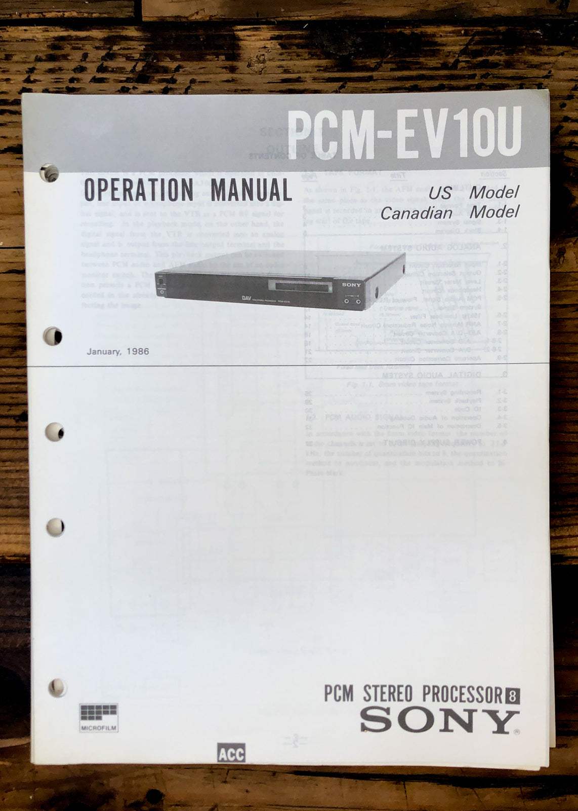 Sony PCM-EV10U Processor Operation / User Manual *Original*