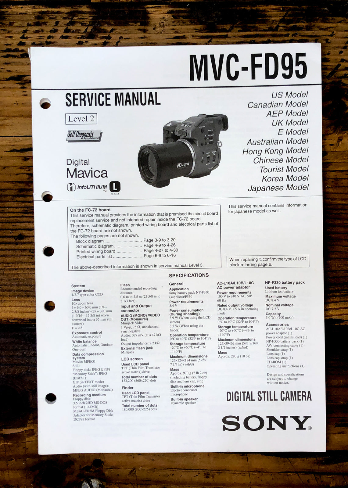 Sony MVC-FD95 Camera Service Manual *Original*