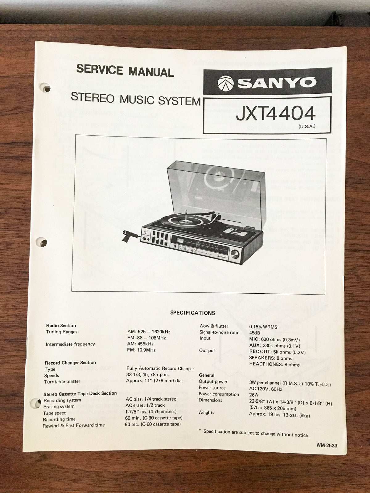 Sanyo JXT 4404 JXT4404 Stereo Service Manual 'REVISED' *Original*